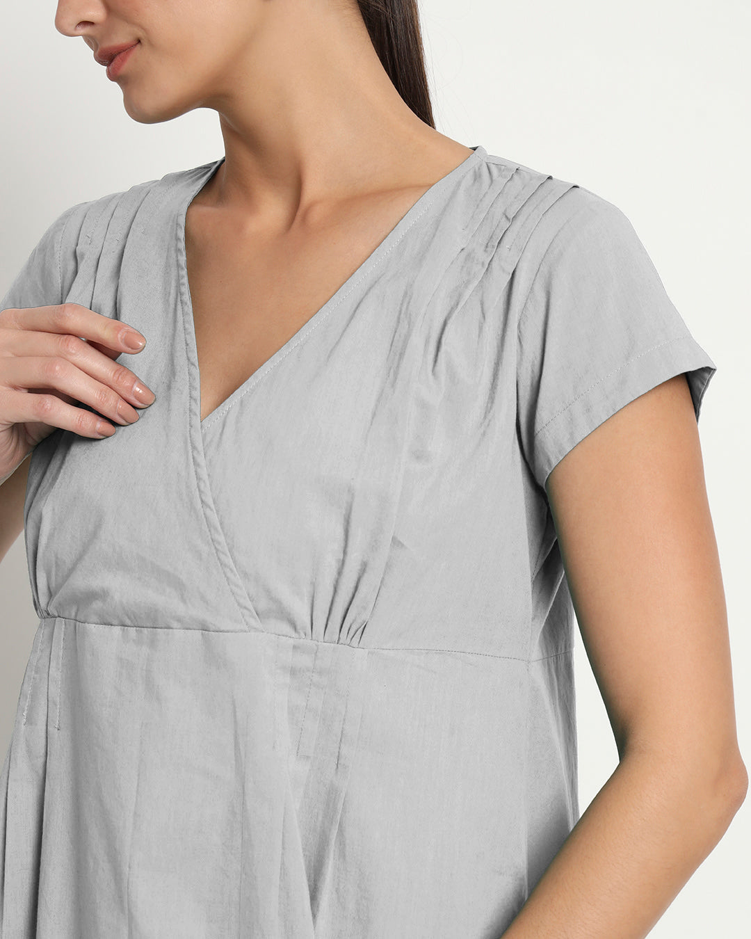 Iced Grey Voguish Verve V Neck Dress