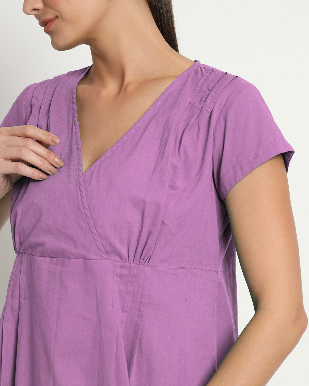 Wisteria Purple Voguish Verve V Neck Dress