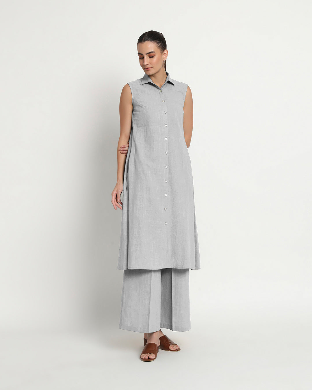 Iced Grey Artful A-Line Solid Co-ord Set
