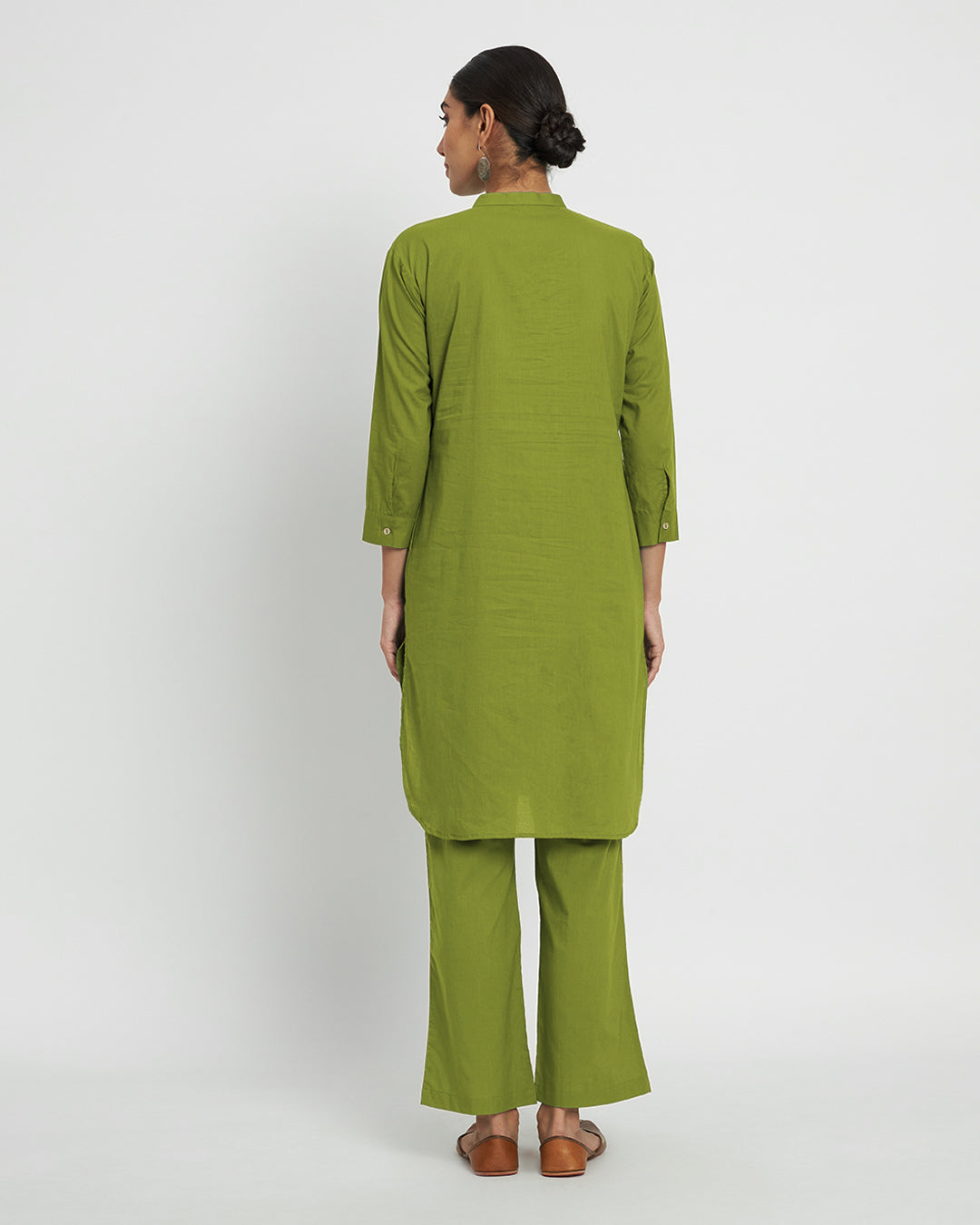 Sage Green Modern Mandarin Collar Solid Kurta (Without Bottoms)
