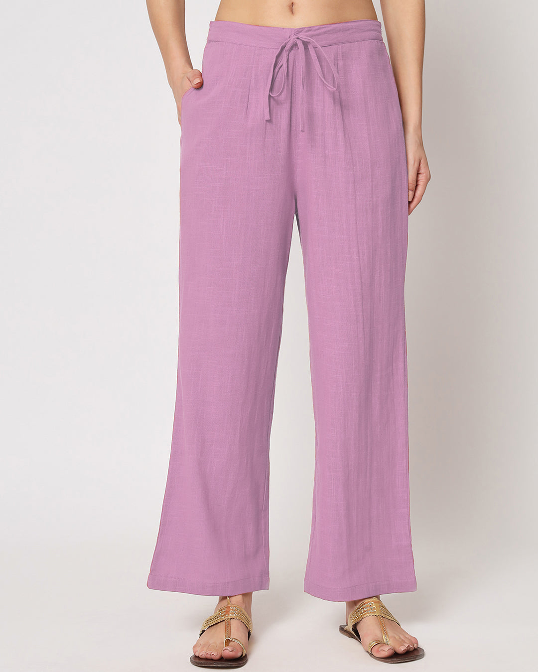 Iris Pink Button Neck Solid Co-ord Set