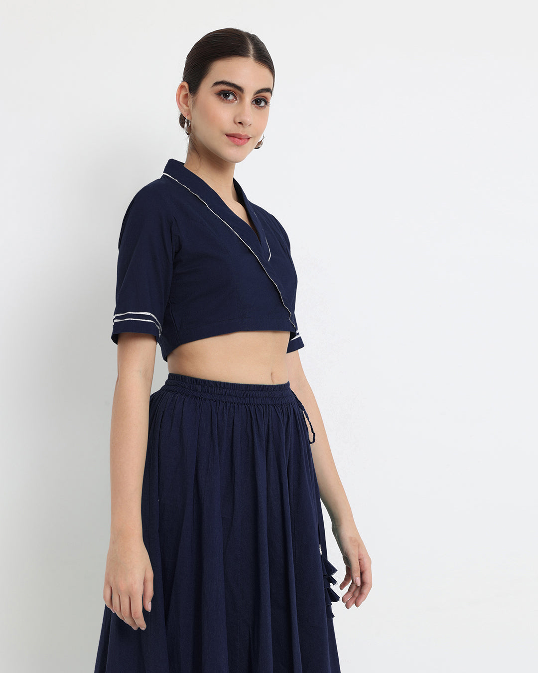 Midnight Blue Circle Cut Royal Wrap Fusion Co-ord Set