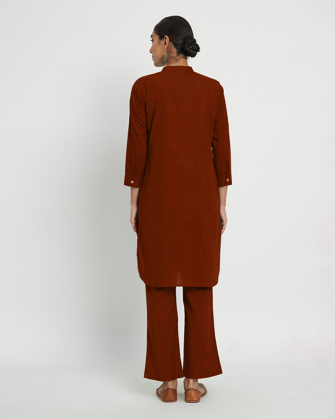 Russet Red Modern Mandarin Collar Solid Kurta (Without Bottoms)