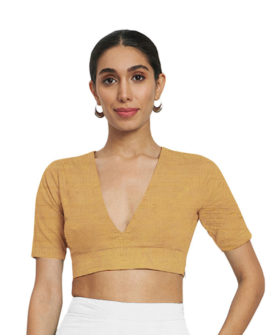 Thevasa Women's Golden Art Silk Divine Depth Blouse