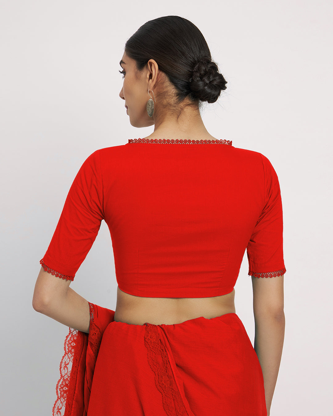 Combo: Midnight Blue & Classic Red V Neck Lace Medley Blouse- Set of 2
