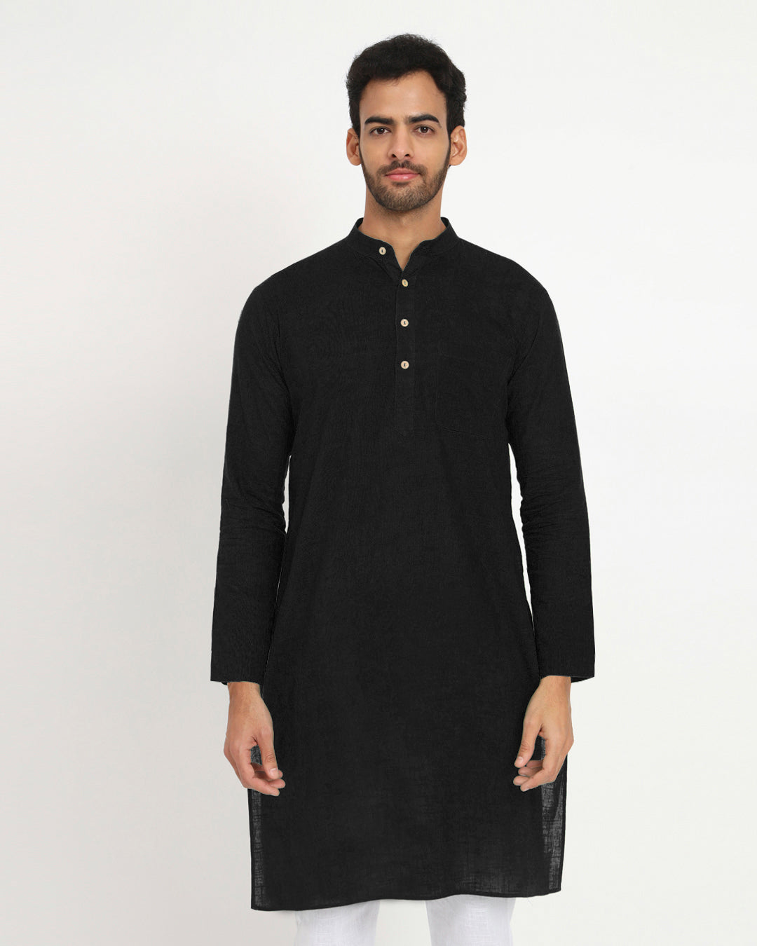 Combo: Classic Black Monochromatic Mandarin Collar Men's Kurta & Pyjama