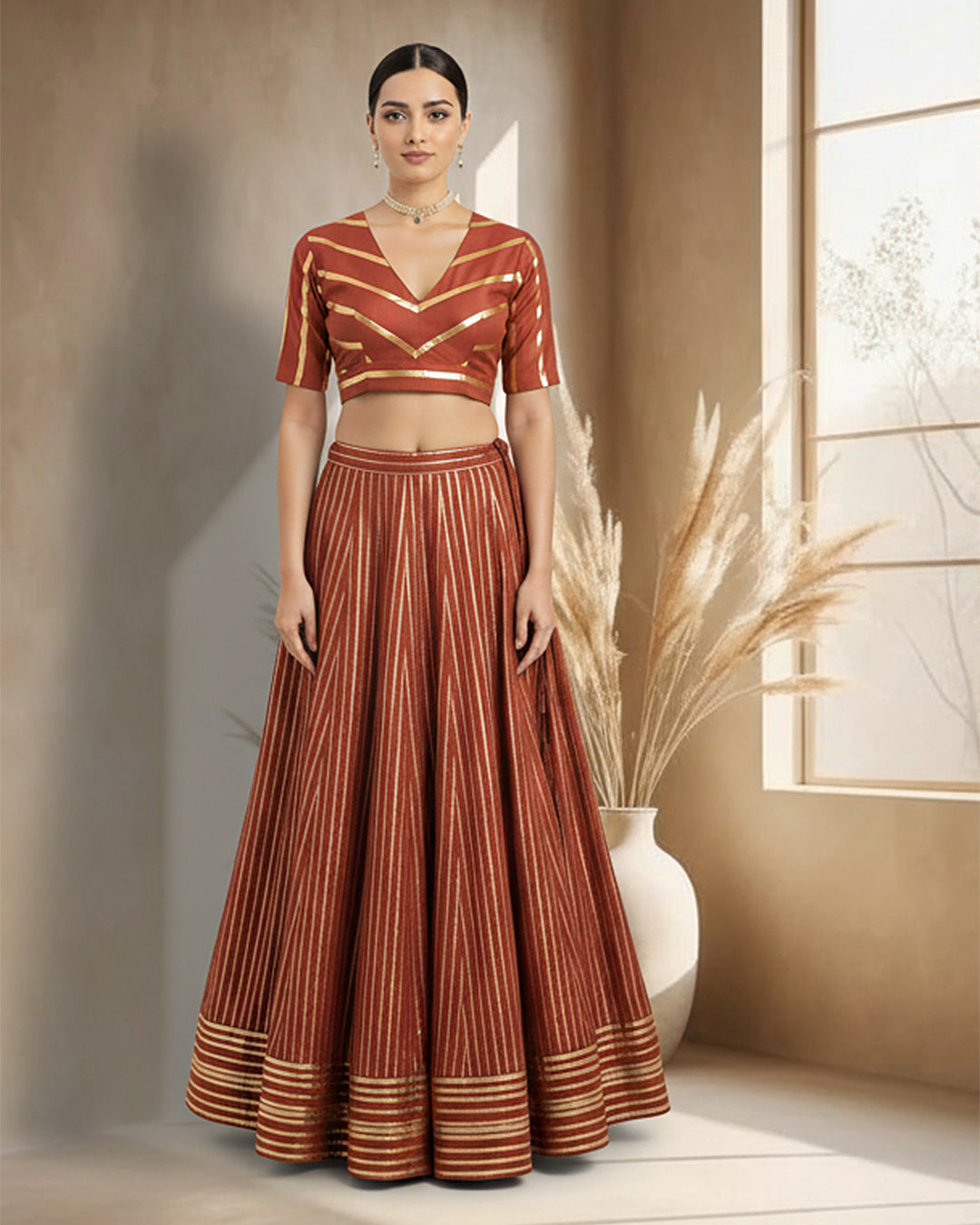 Russet Red Glisten Gala Deep V Blouse