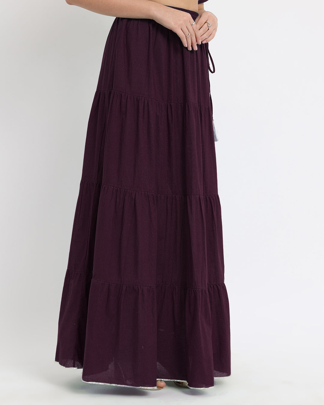 Plum Passion Tiered Lace Skirt Kurta Co-ord Set
