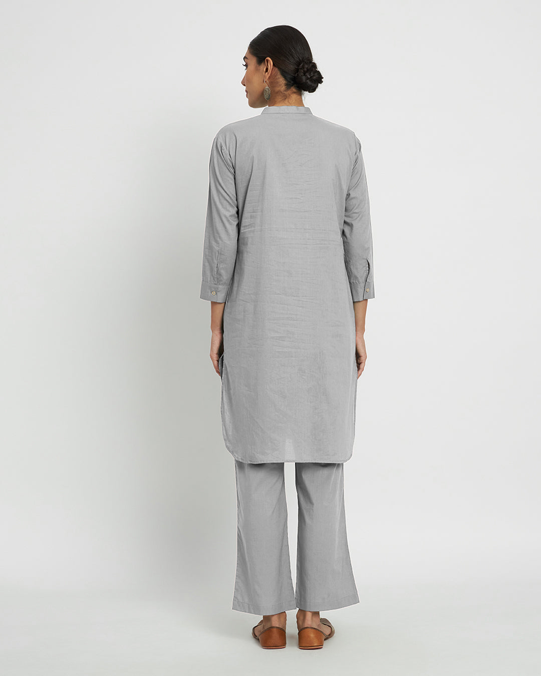 Iced Grey Modern Mandarin Collar Solid Kurta (Without Bottoms)