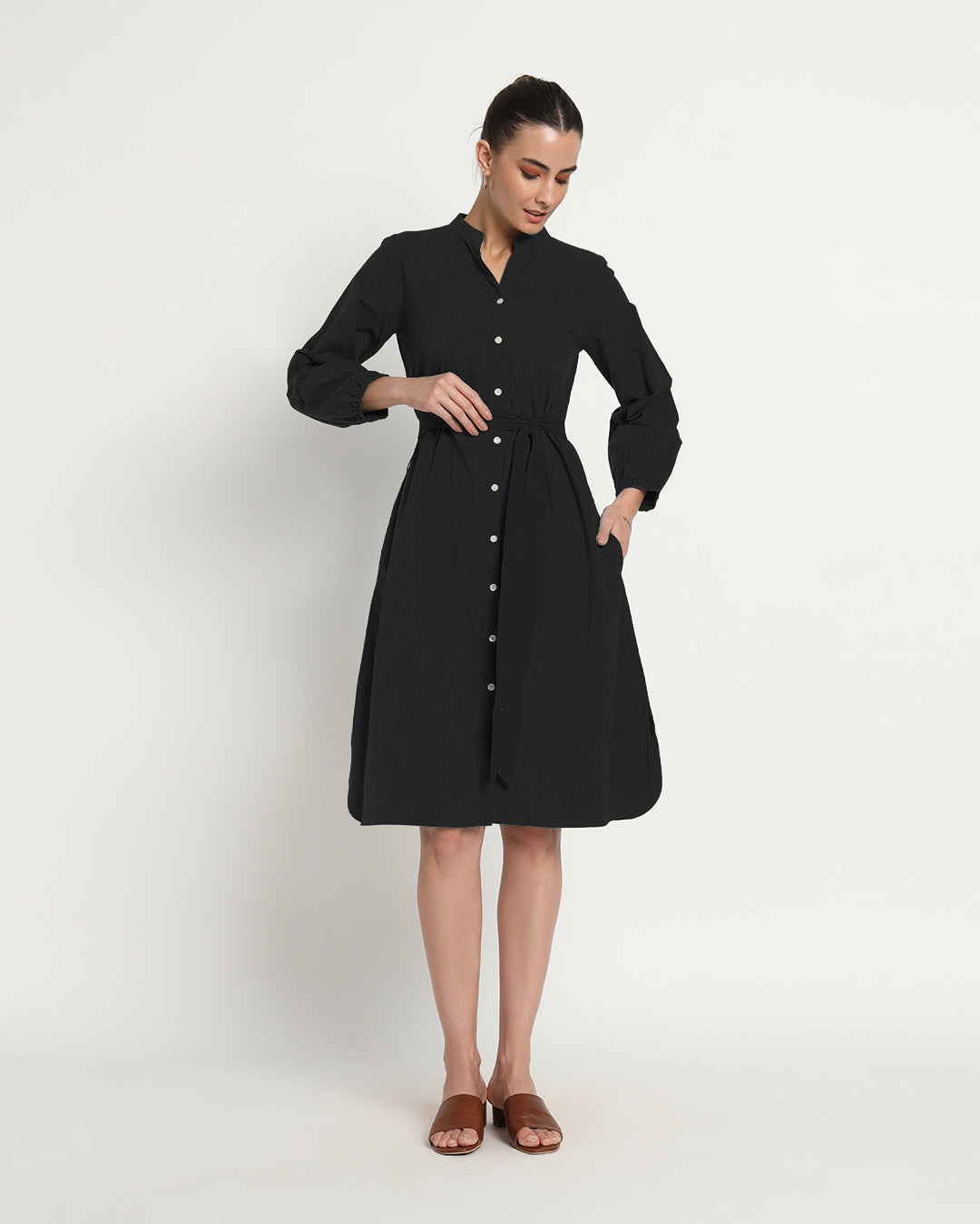Classic Black Modish Elegance Notch Neck Dress