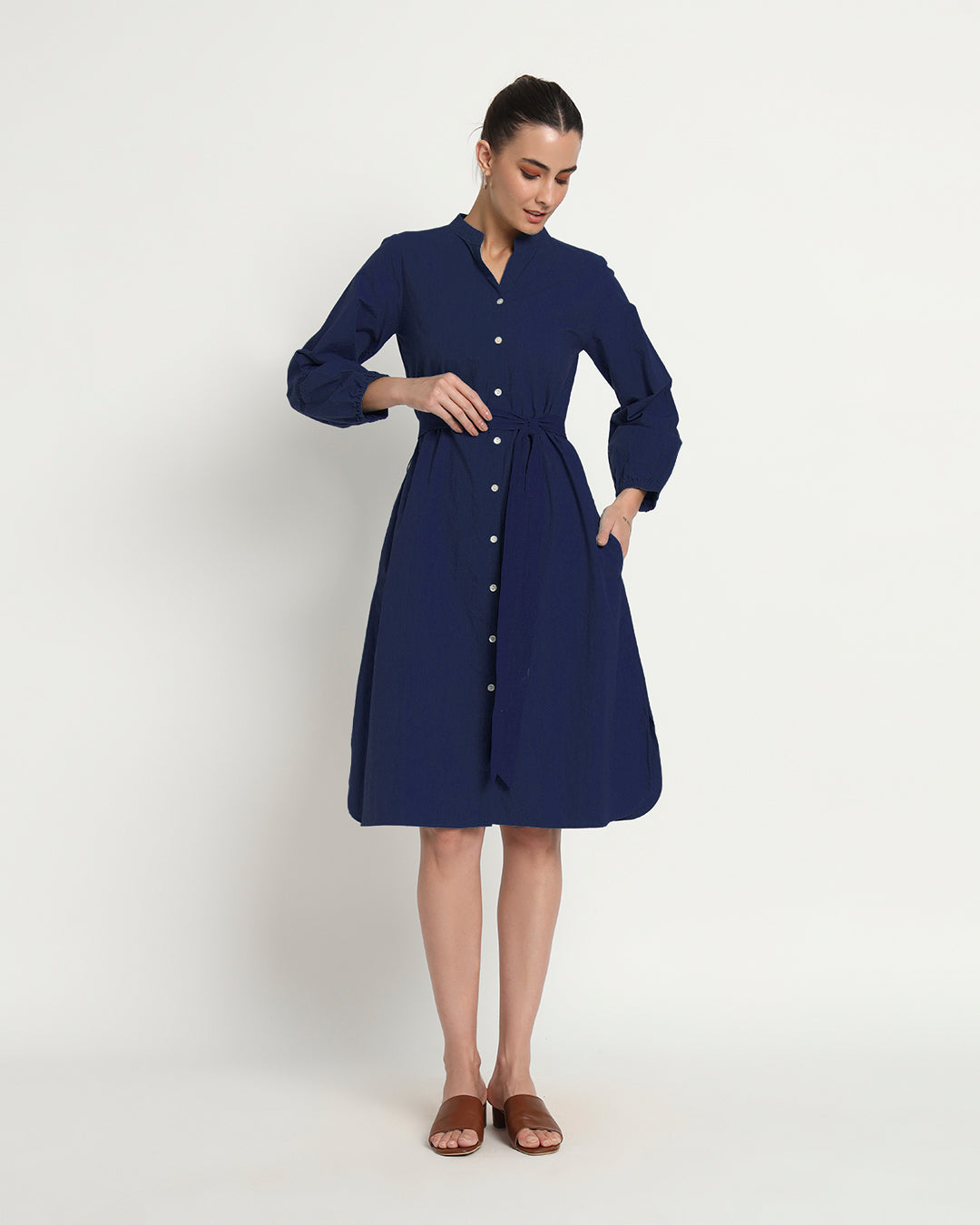 Midnight Blue Modish Elegance Notch Neck Dress