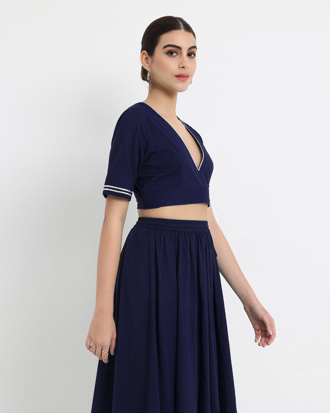 Midnight Blue Circle Cut Deep V Co-ord Set