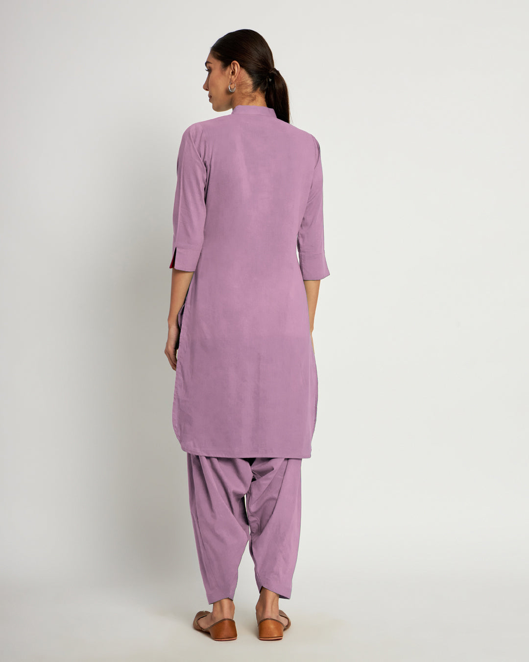 Iris Pink Band Collar Neck Solid Kurta (Without Bottoms)