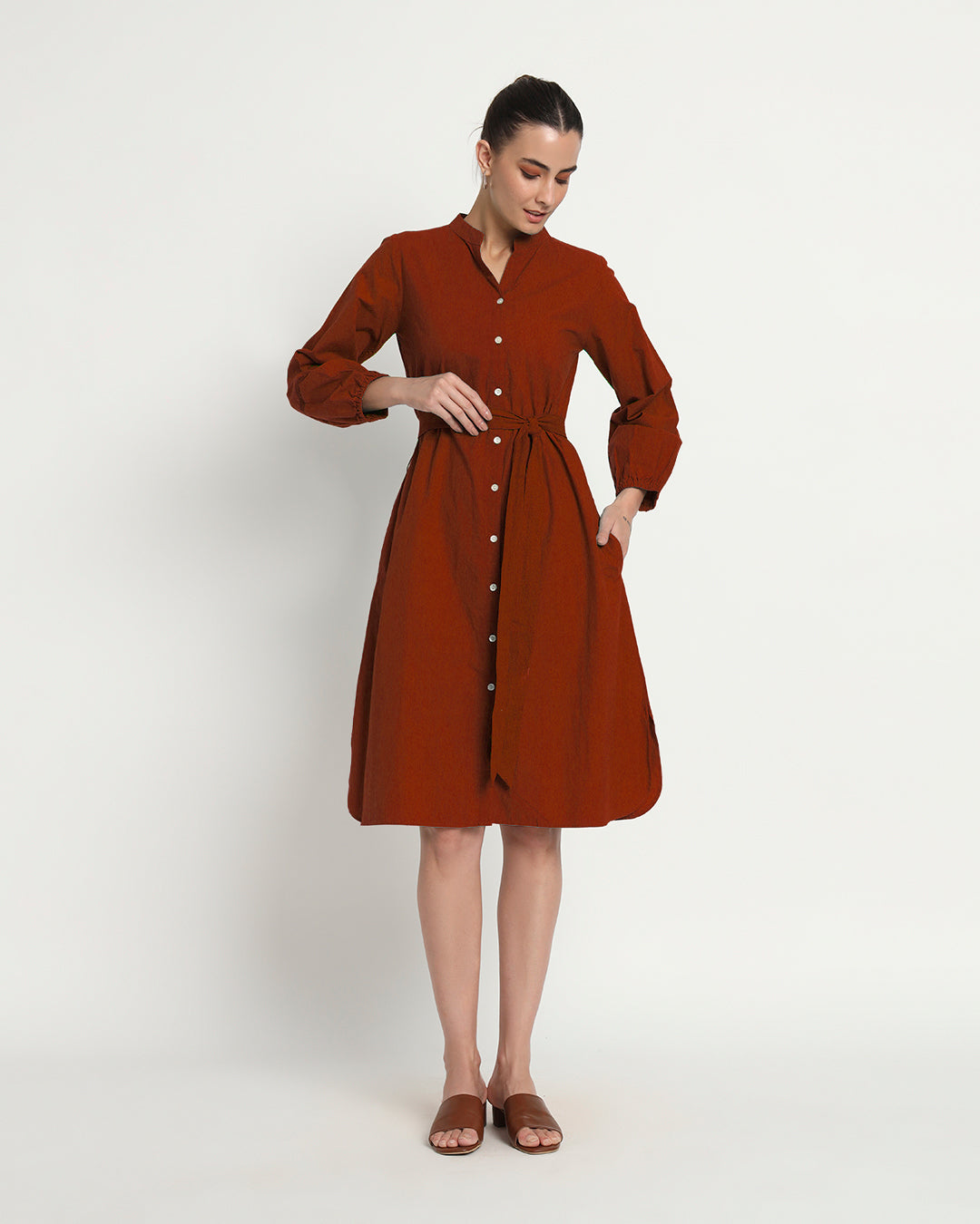 Russet Red Modish Elegance Notch Neck Dress