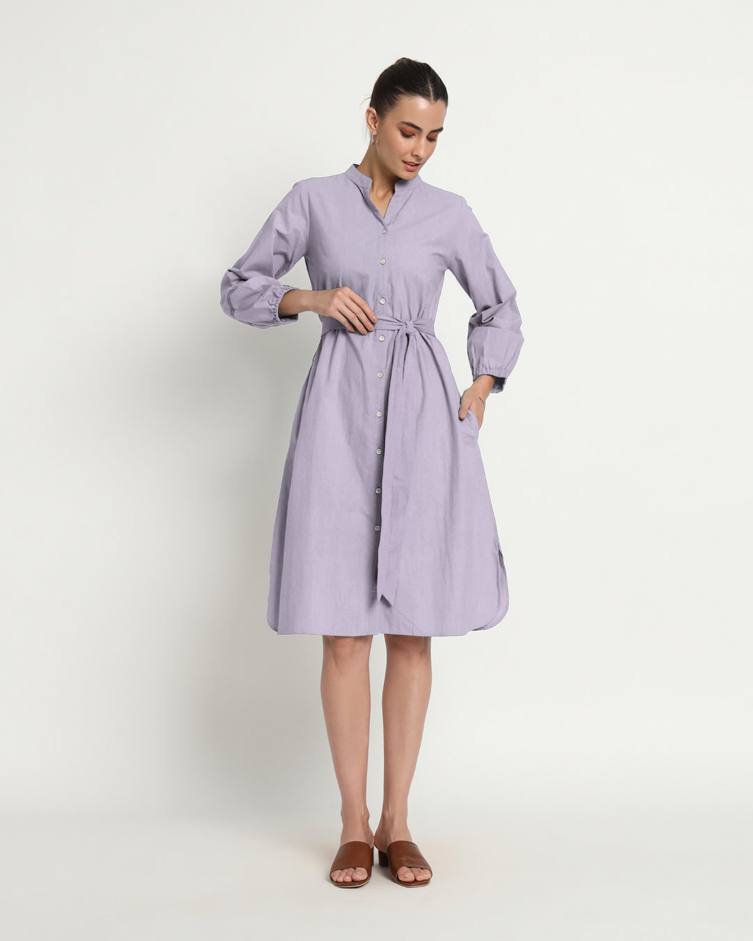 Lilac Modish Elegance Notch Neck Dress