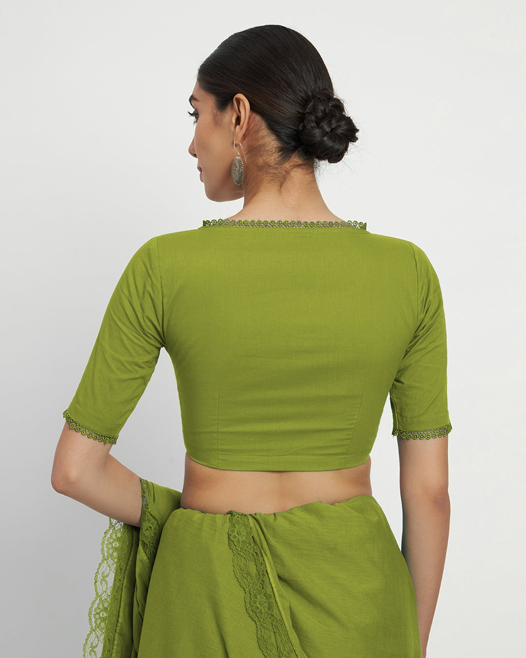 Sage Green V Neck Lace Medley Blouse