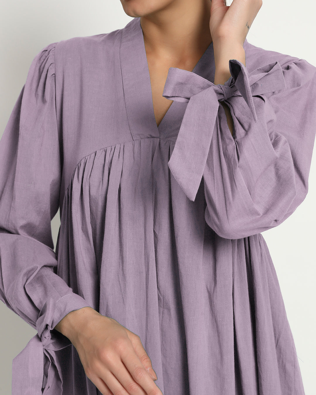 Iris Pink Bowtiful Gathering V Neck Dress