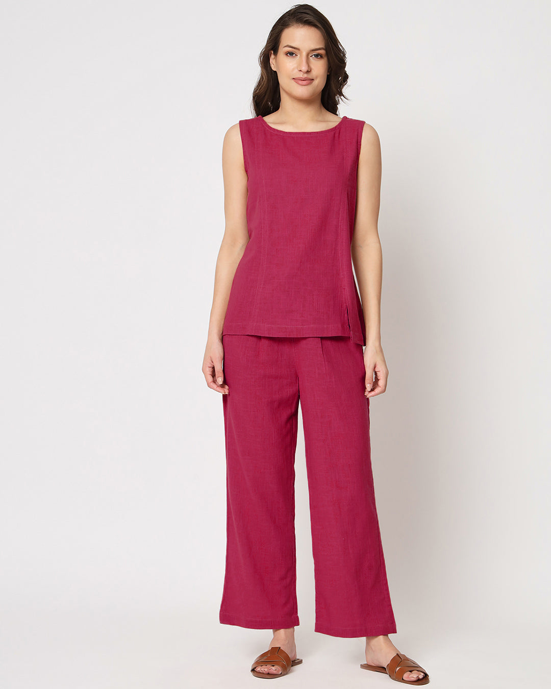 Queen's Gulabi Sleeveless Short Length Solid Co-ord Set