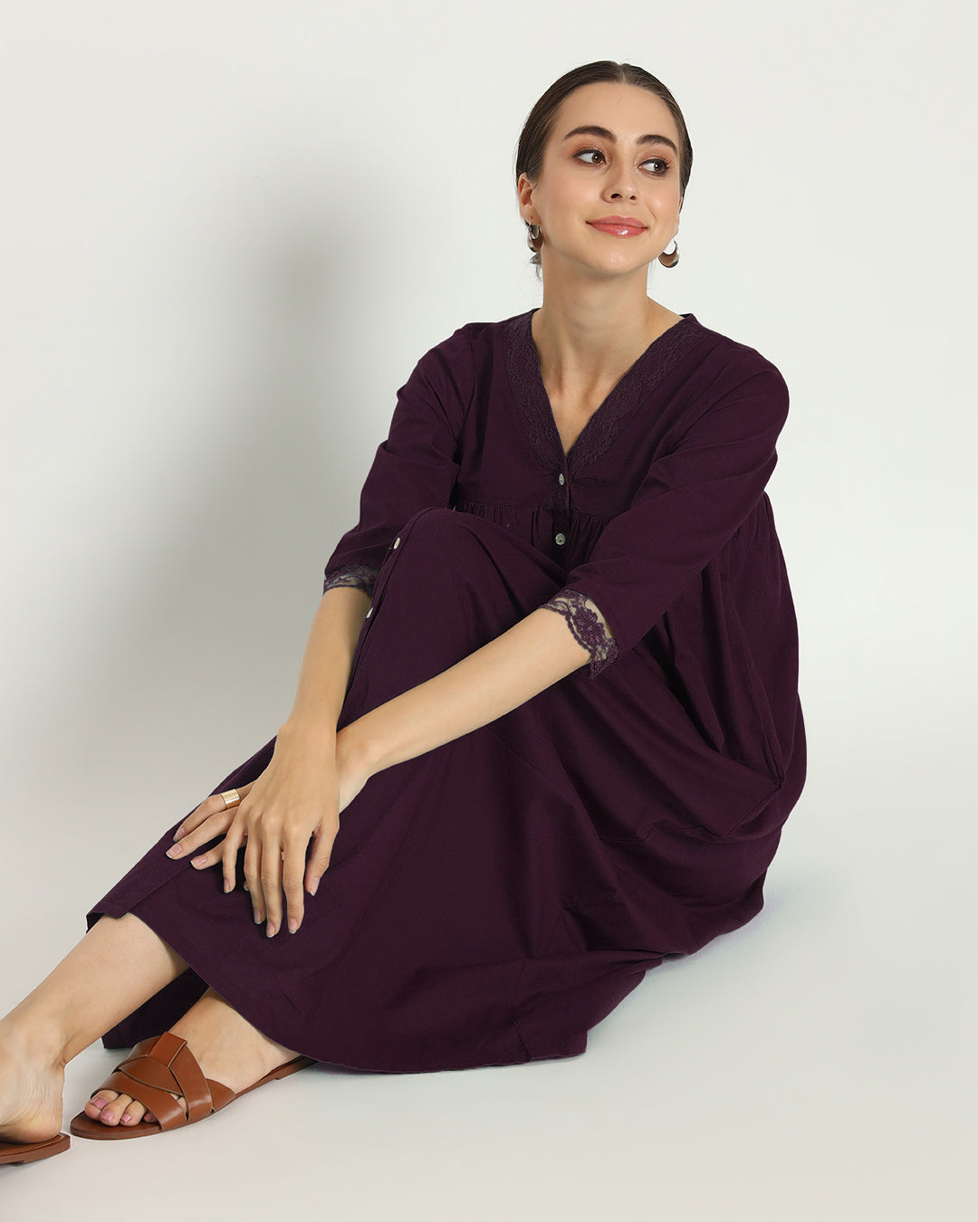Plum Passion V Neck Stylish Slumber Nightdress