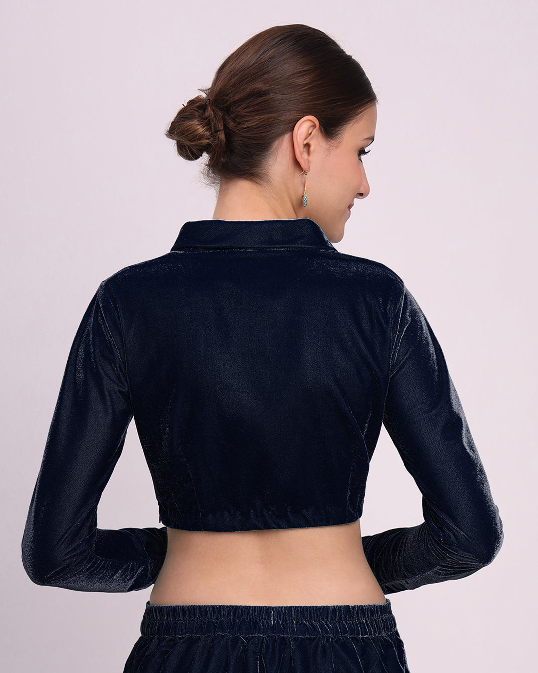 Combo: Midnight Blue & Green Gleam Wrap Fusion Velvet Blouse- Set of 2
