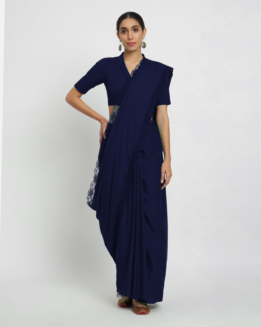 Midnight Blue Lace Medley Cotton Saree