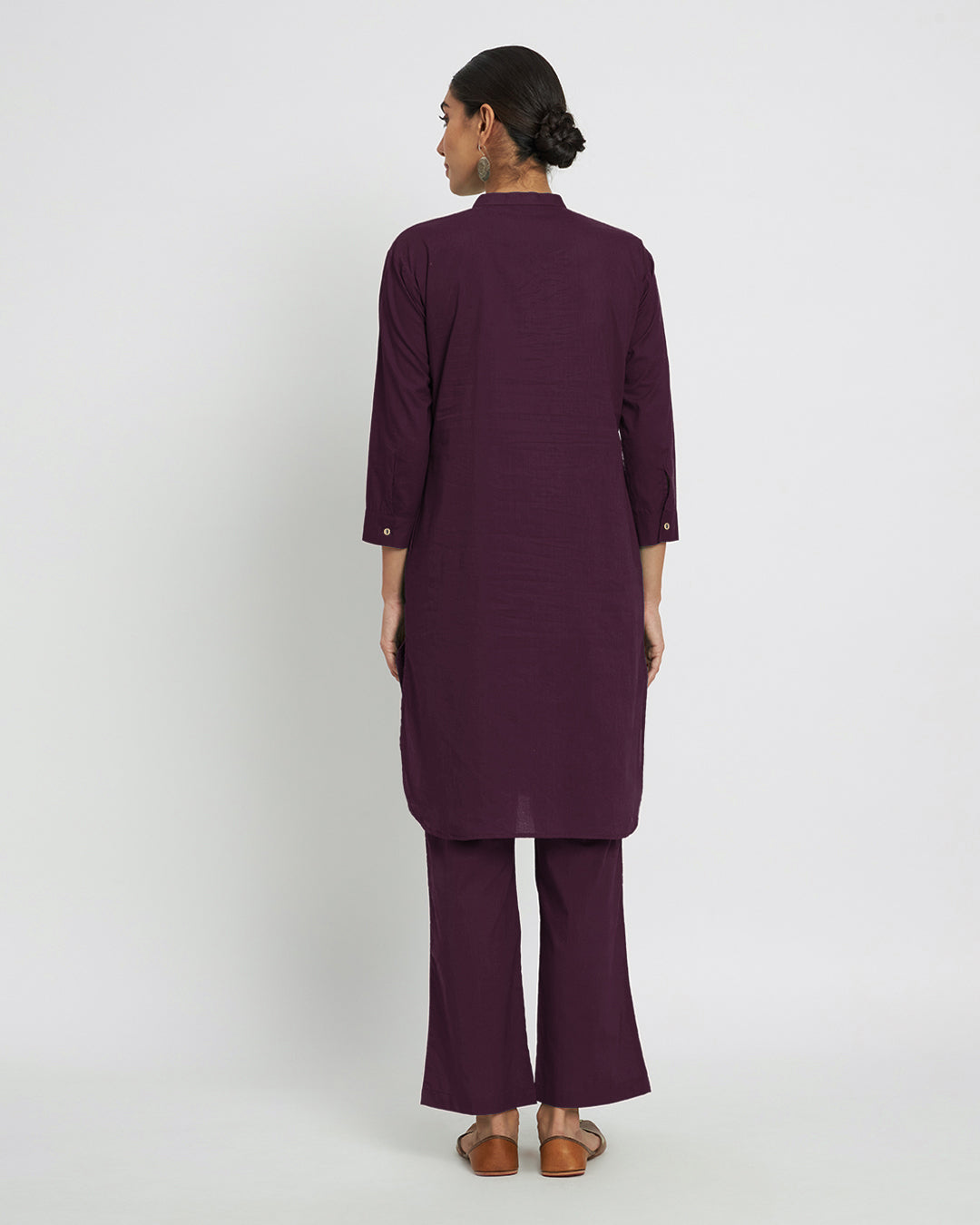 Plum Passion Modern Mandarin Collar Solid Co-ord Set