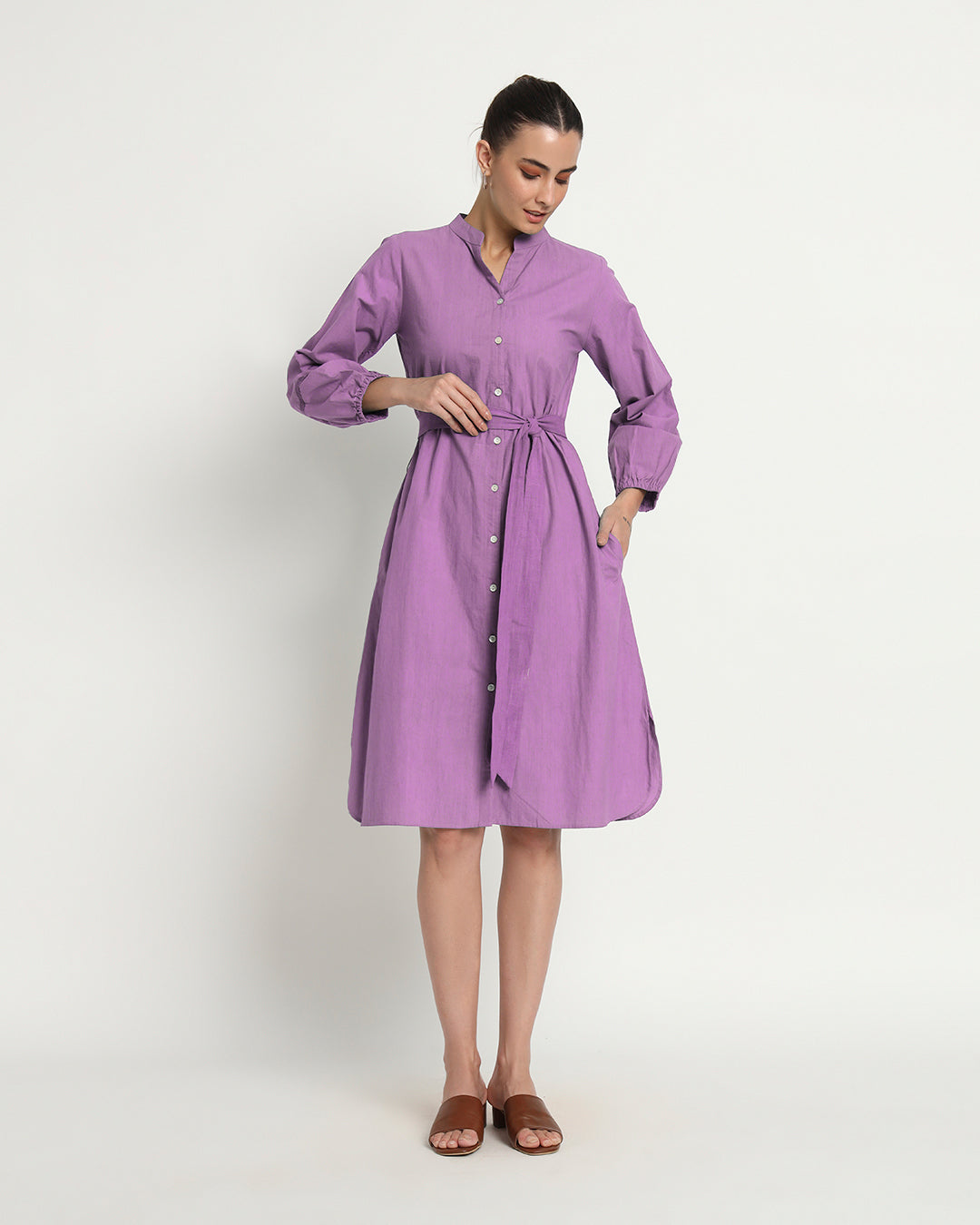 Wisteria Purple Modish Elegance Notch Neck Dress
