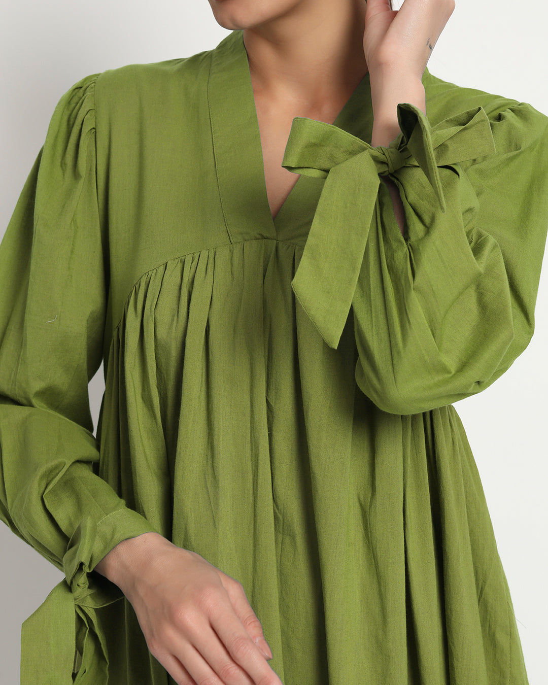 Sage Green Bowtiful Gathering V Neck Dress