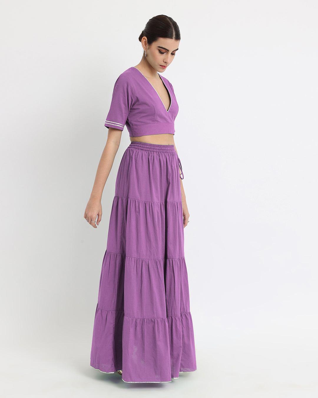 Wisteria Purple Tiery Lace Royal Deep V Co-ord Set