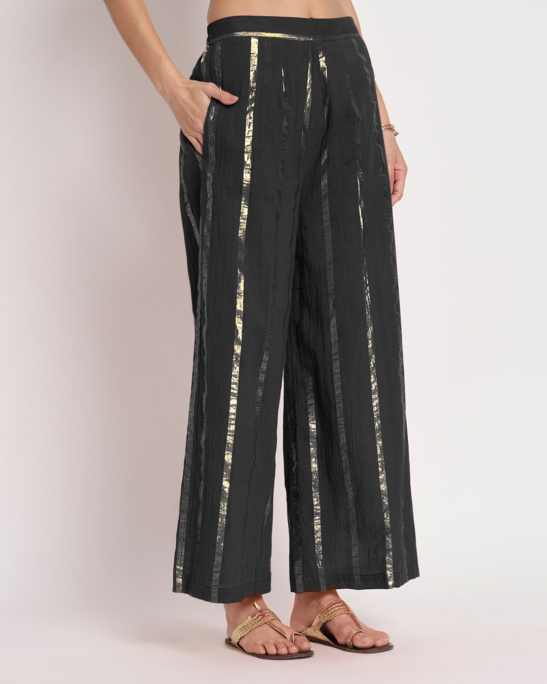 Classic Black Glisten Round Neck Gala Co-ord Set