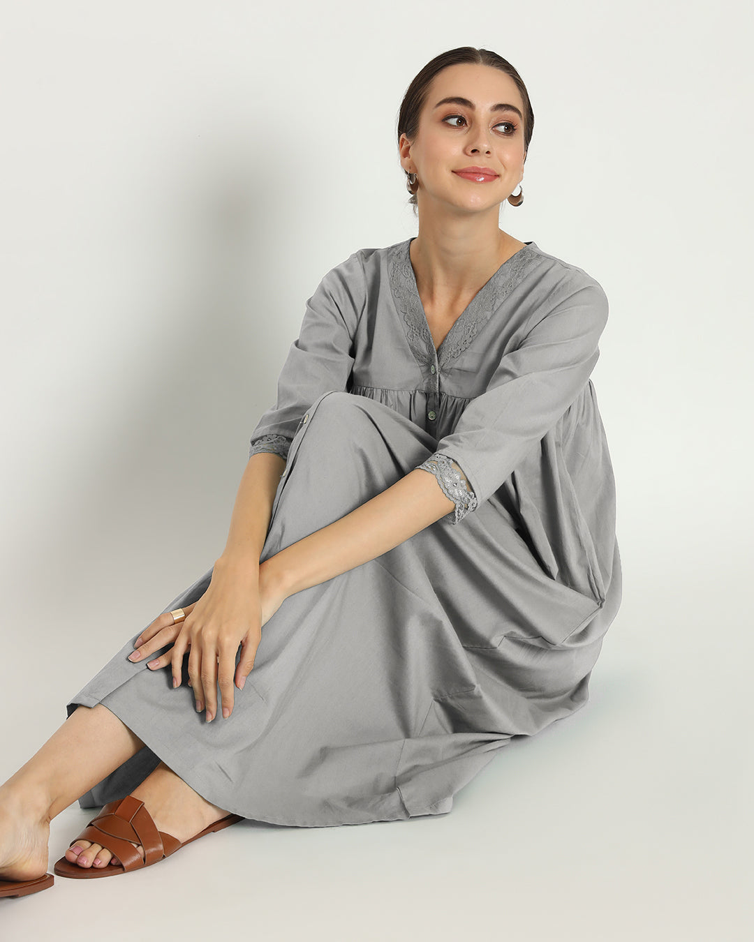 Iced Grey V Neck Stylish Slumber Nightdress