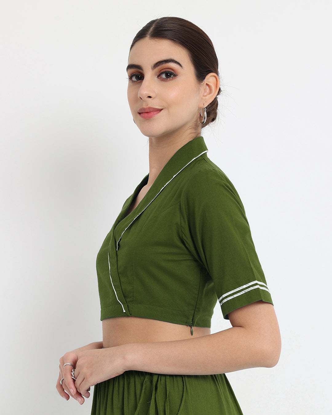 Greening Spring Royal Wrap Fusion Blouse