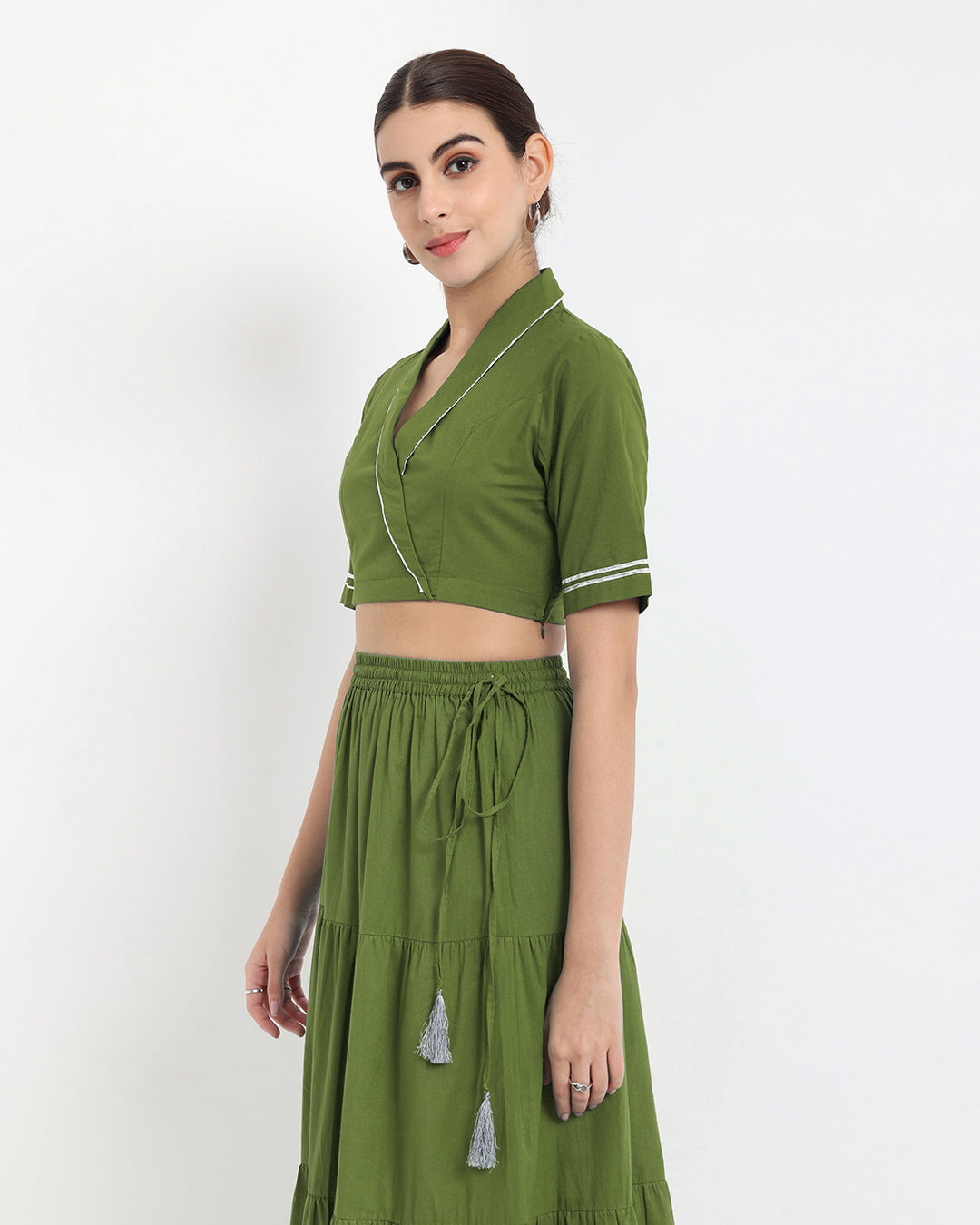 Greening Spring Tiered Lace Royal Wrap Fusion Co-ord Set