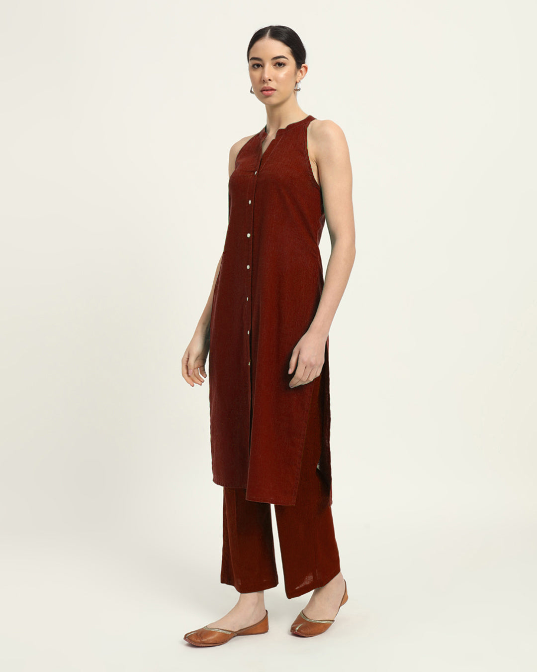 Combo: Blue Dawn & Russet Red Mermaid Button Down Solid Kurta