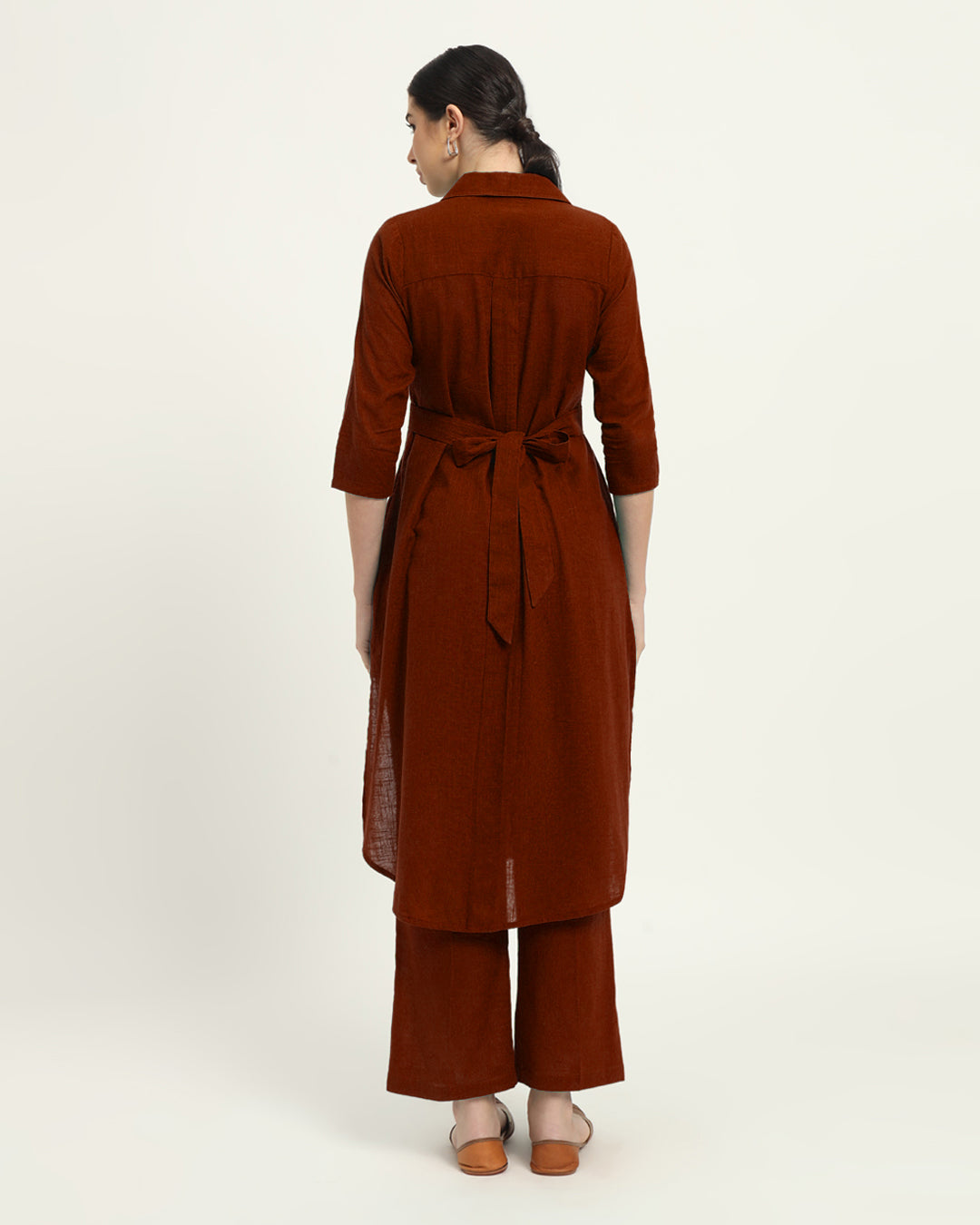 Combo: Beige & Russet Red Bellisimo Belted Solid Kurta