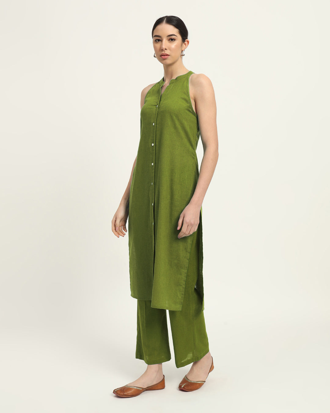 Combo: Blue Dawn & Sage Green Mermaid Button Down Solid Kurta