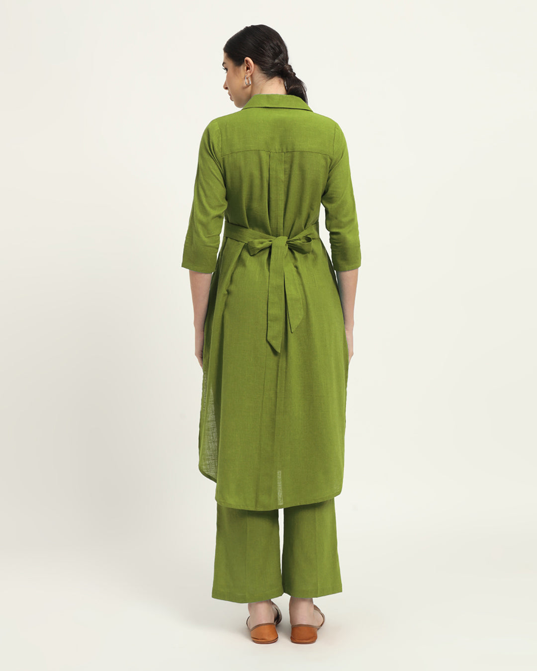 Combo: Blue Dawn & Sage Green Bellisimo Belted Solid Kurta