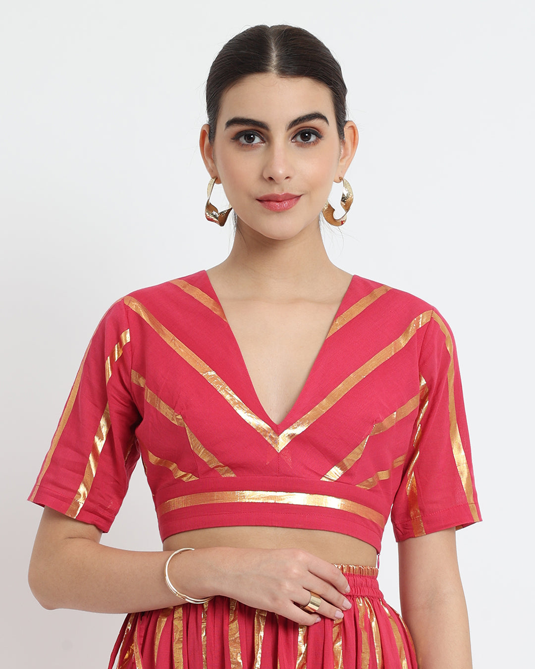 Queen's Gulabi Glisten Gala Deep V Blouse