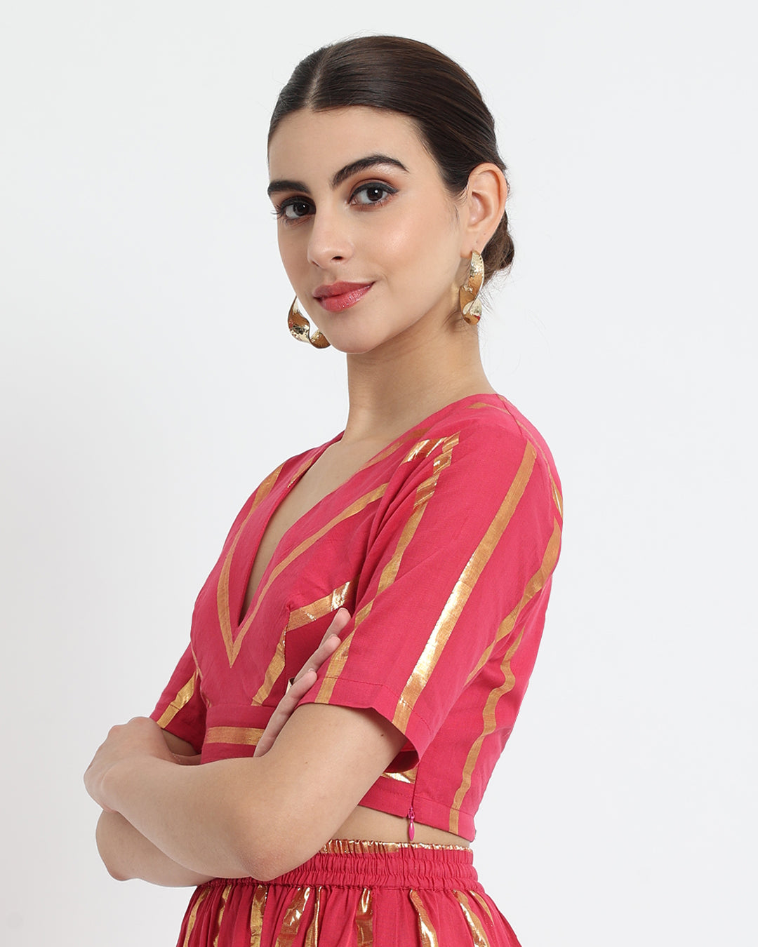 Queen's Gulabi Glisten Gala Deep V Blouse