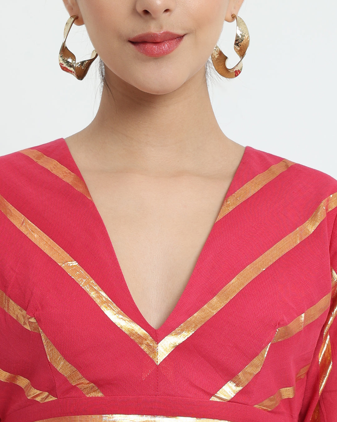 Queen's Gulabi Glisten Gala Deep V Blouse