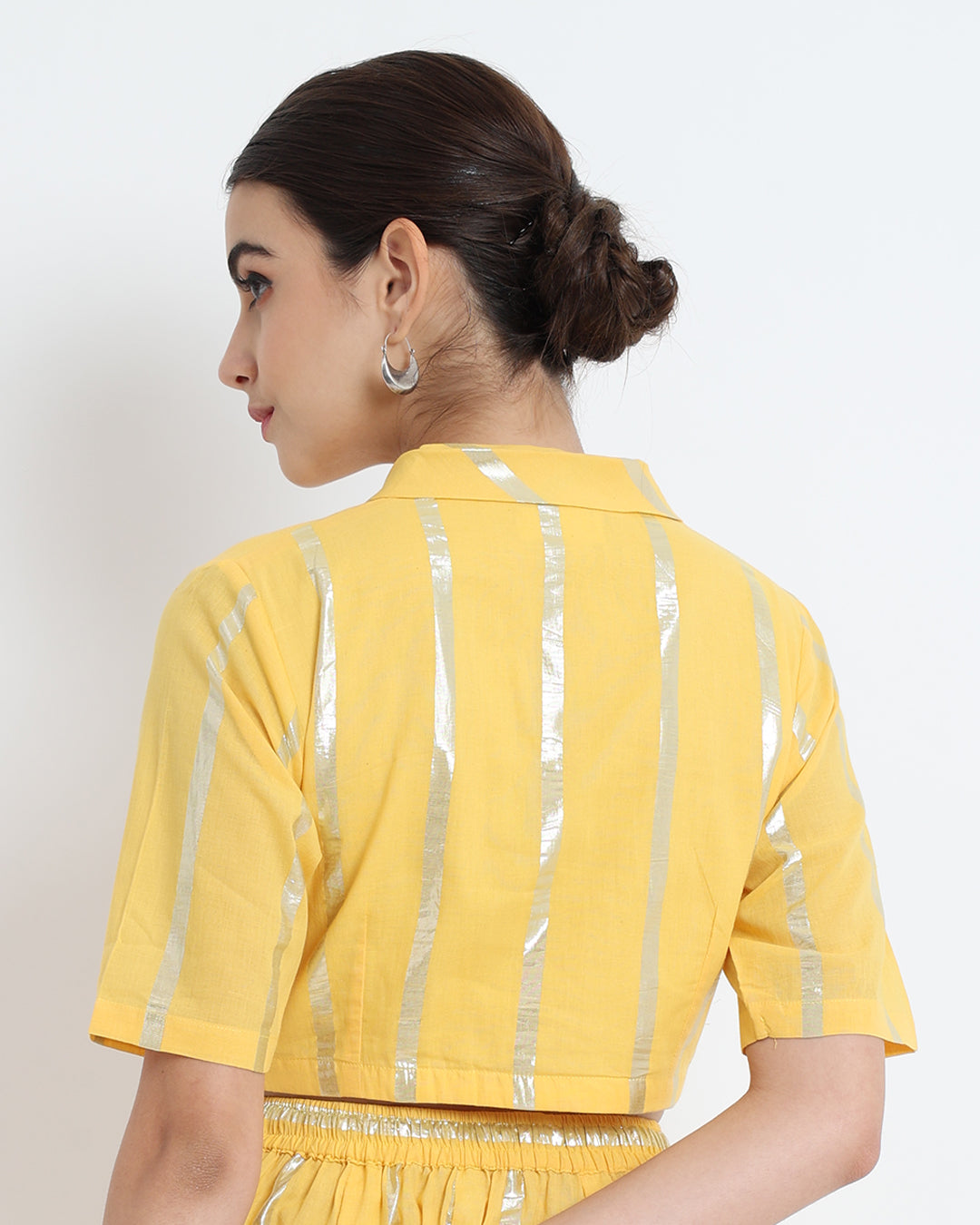 Dazzling Yellow Glisten Gala Wrap Fusion Blouse