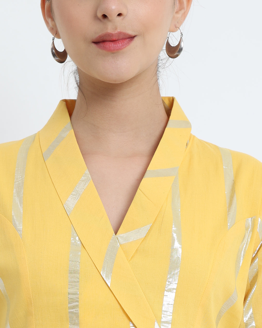 Dazzling Yellow Glisten Gala Wrap Fusion Blouse