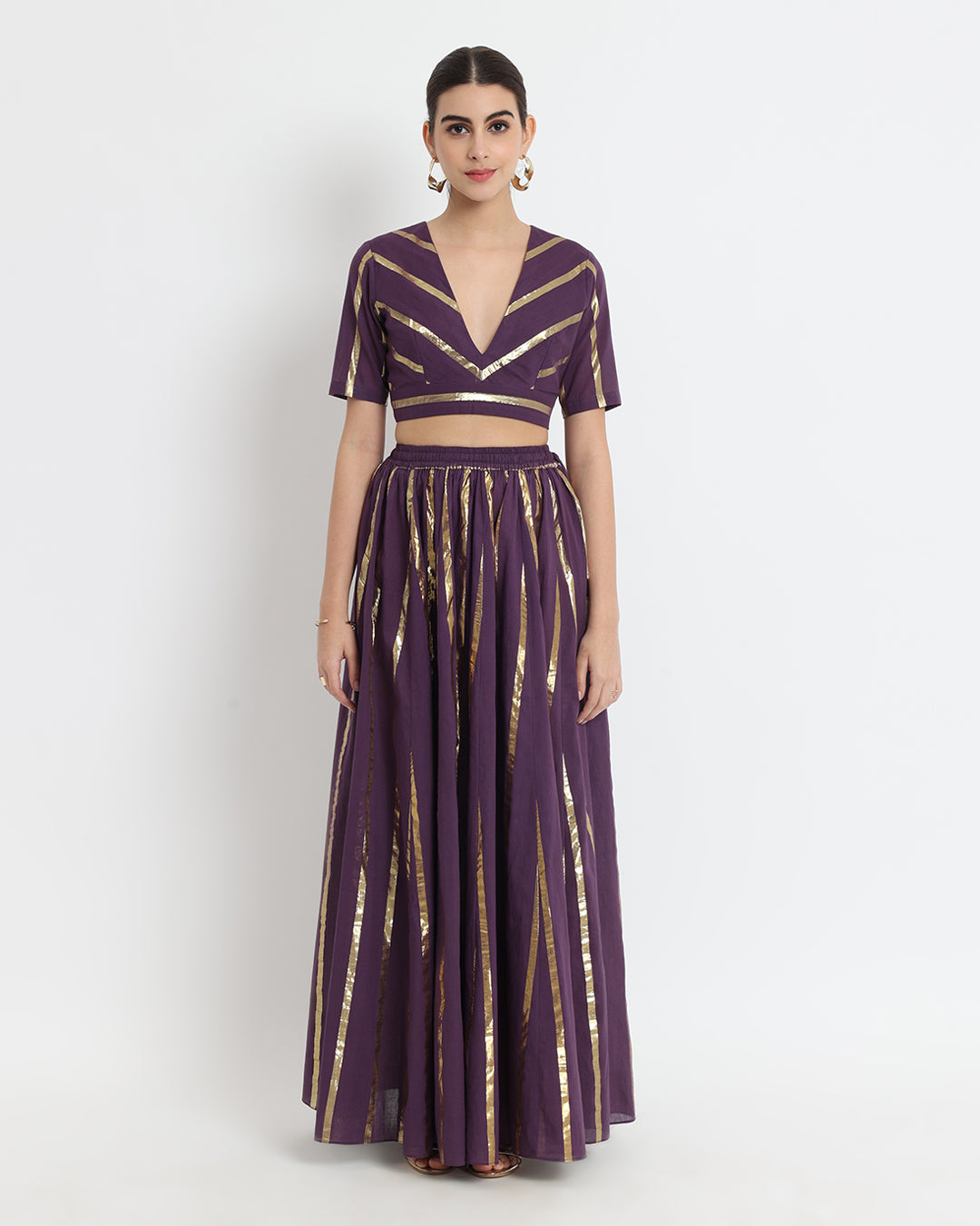 Plum Passion Ghagra Glitz Deep V Co-ord Set