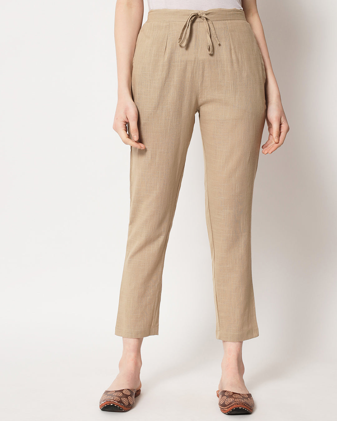 Combo: Beige & Forest Green Cigarette Pants- Set of 2