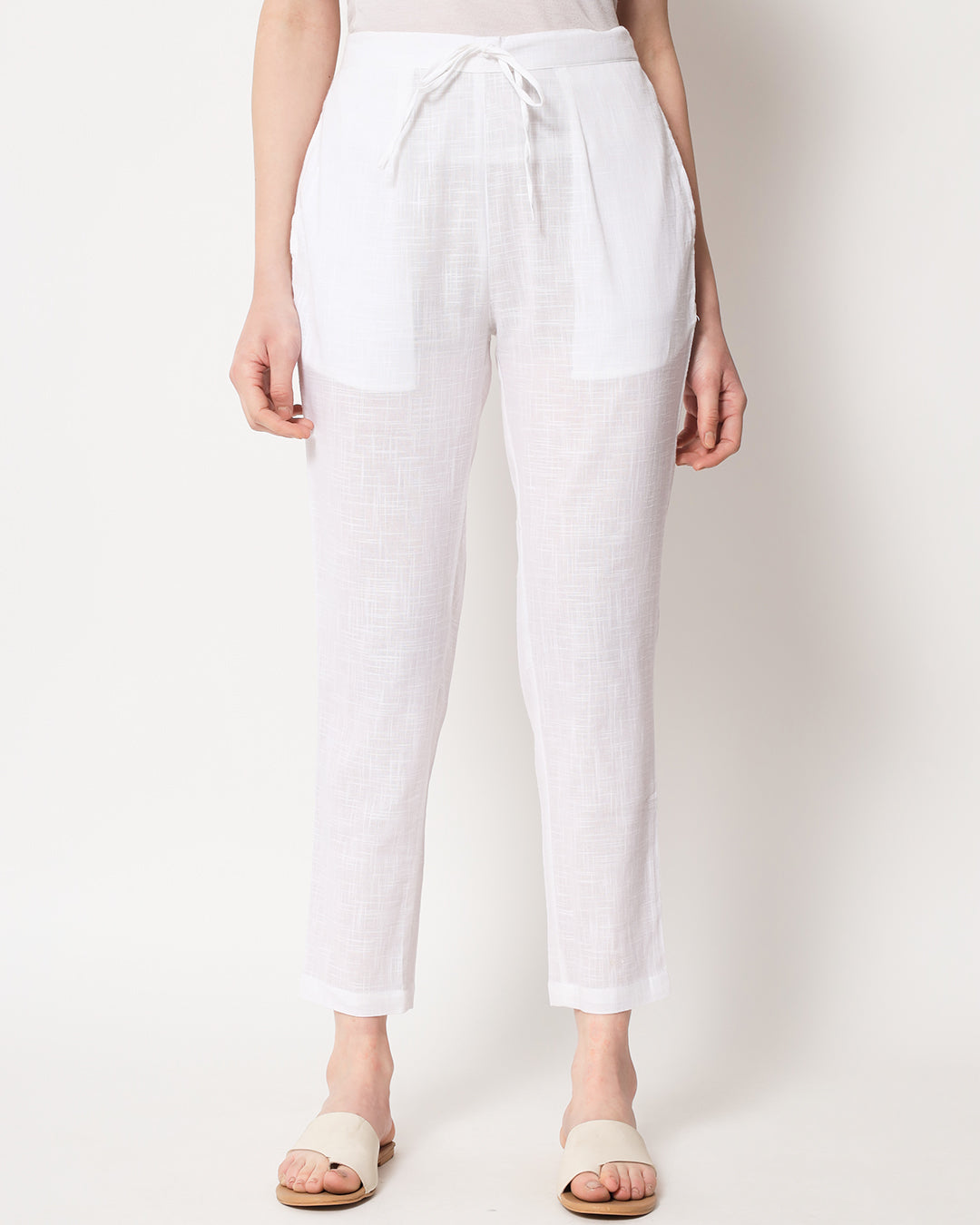 Combo: White & Classic Red Cigarette Pants- Set of 2