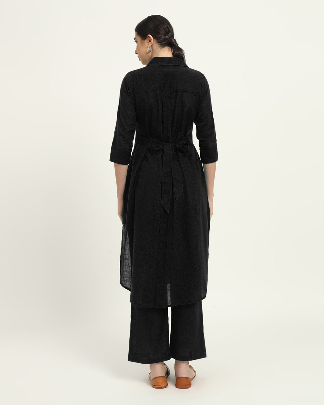 Combo: Black & Iced Grey Bellisimo Belted Solid Kurta
