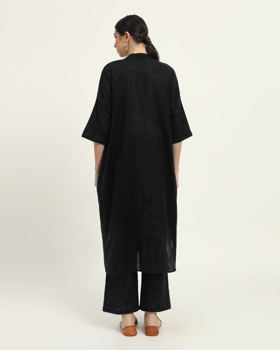 Combo: Black & Beige Serene Sojourn V Neck Solid Kurta