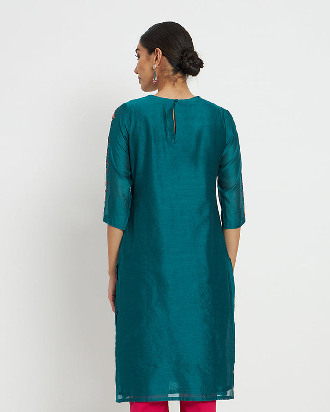 Green Genie Festive Chanderi Embroidered Kurta (Without Bottoms)