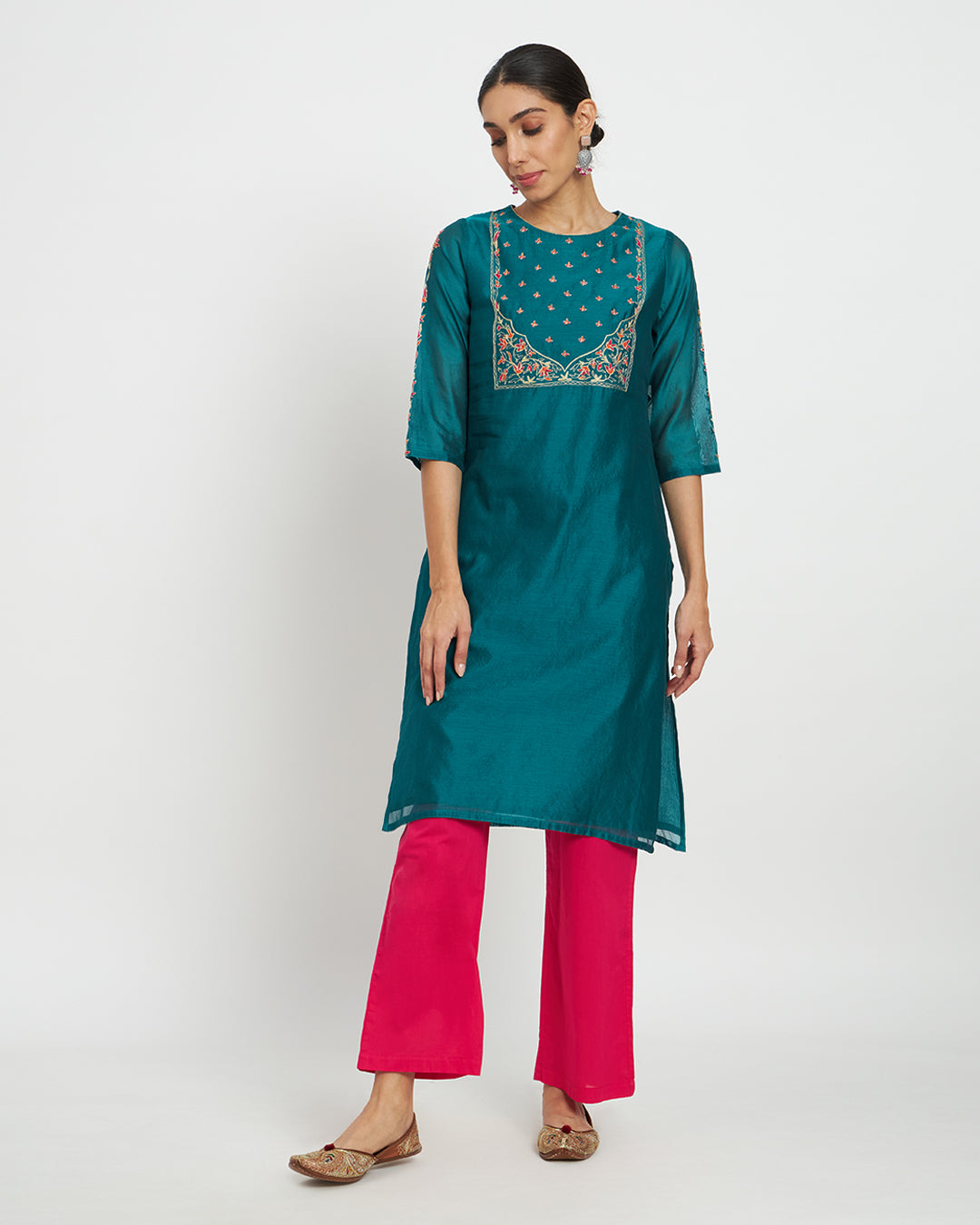 Green Genie Festive Chanderi Embroidered Co-ord Set