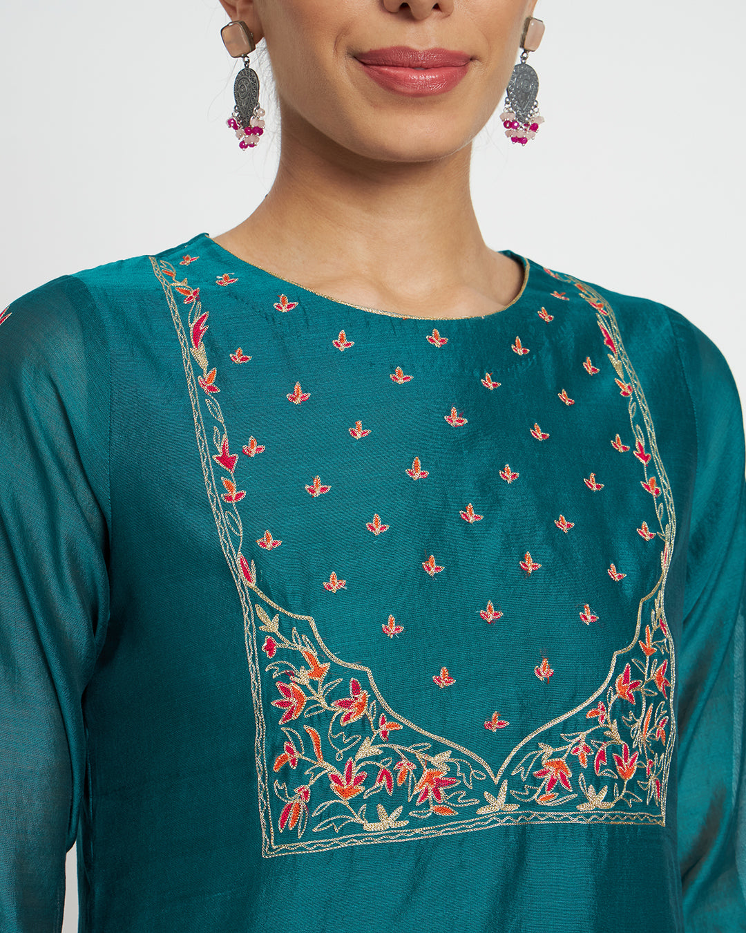 Green Genie Festive Chanderi Embroidered Co-ord Set